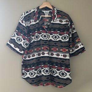 Vintage Printed Button Up Blouse